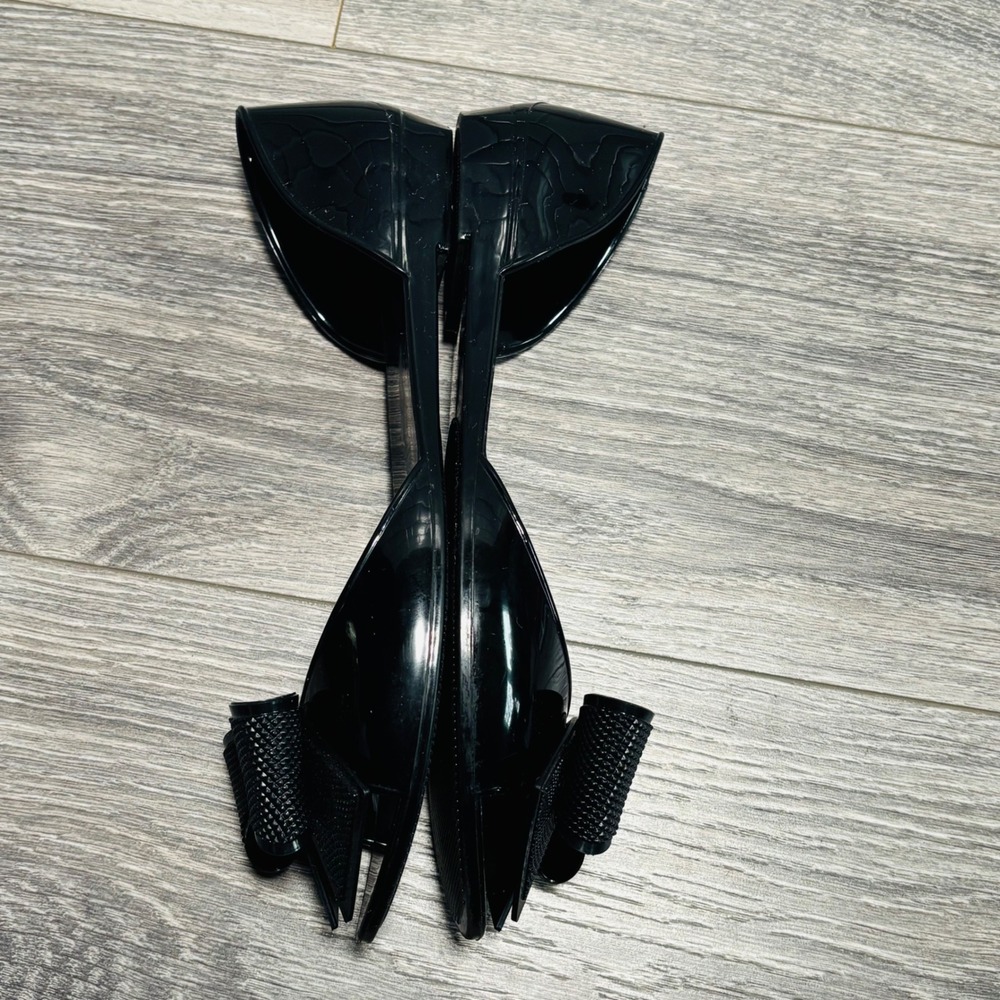 Salvatore Ferragamo Black Barbado Bow Peep Toe‎ Jelly Flats Size 8 - Picture 11 of 11